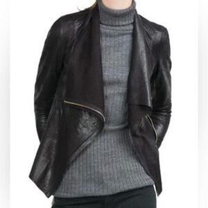 Zara Asymmetric Zip Draped Biker Jacket Faux Suede Edgy Grunge Metallic Black S
